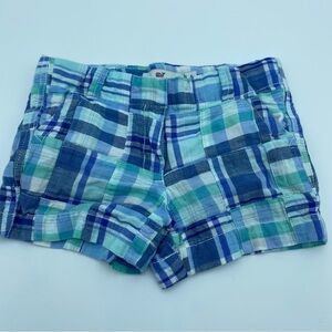 Vineyard Vines Girls Blue & Green Madras Patchwork Shorts- 6